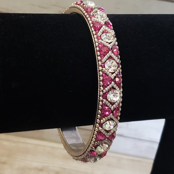 Vintage Jewelry - Vintage Bracelet / Bangle Stunning Pink & Clear Gem Bangle